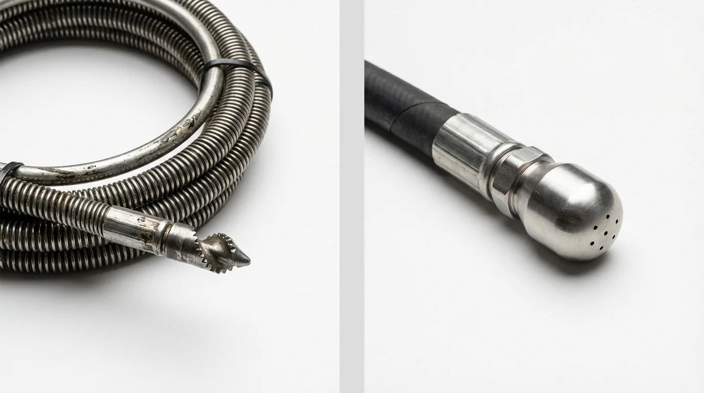 Drain snake cable and hydro jetting nozzle used for drain cleaning in Humboldt, KS