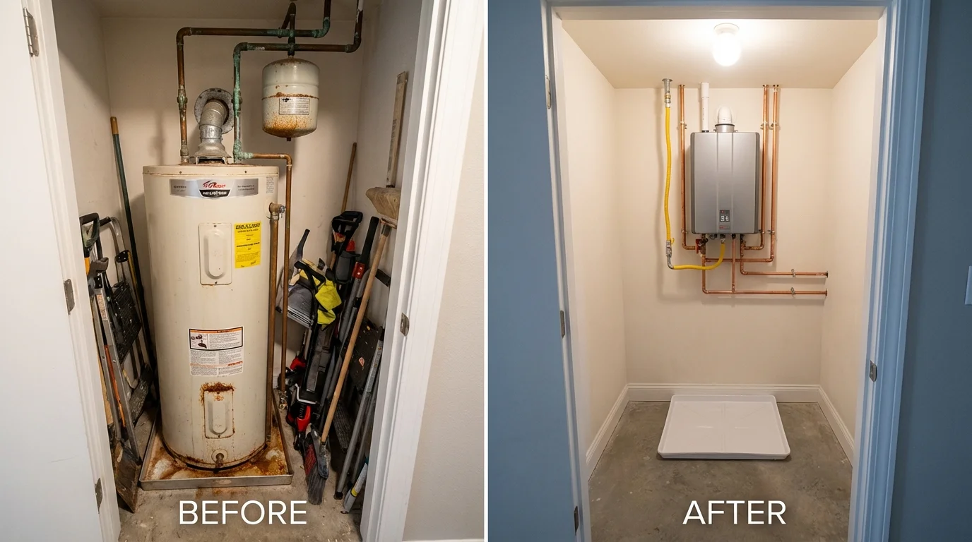 Tank water heater versus wall-mounted tankless unit comparison for Humboldt, KS homeowners